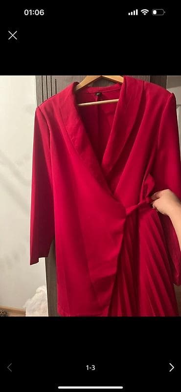 Qırmızı rəngdə qadın paltarı – blazer stili - Dizayn: Kəsişən (wrap) — 2