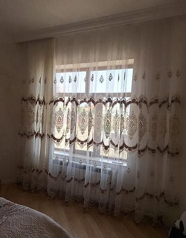 Zərif naxışlı tül pərdə - Material: şəffaf tül - Rəng: krem/ivori — 1