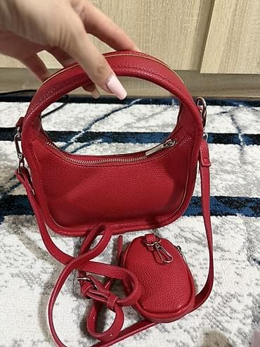bolt sumka: Qadın çantası seti 1) Qırmızı mini çiyin/çapraz çanta - Material — 2