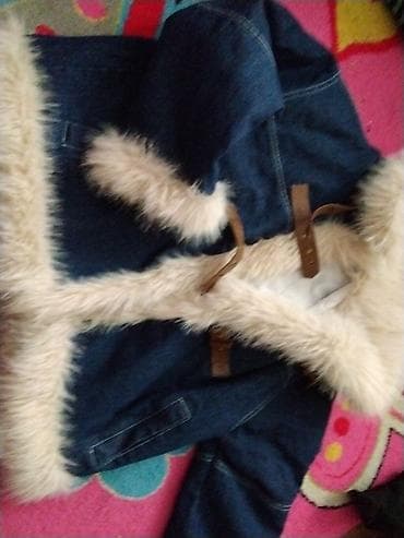 qız uşaq geyimləri: Məhsul: uşaq üçün denim kürk detalı palto - Material: tünd mavi denim — 1