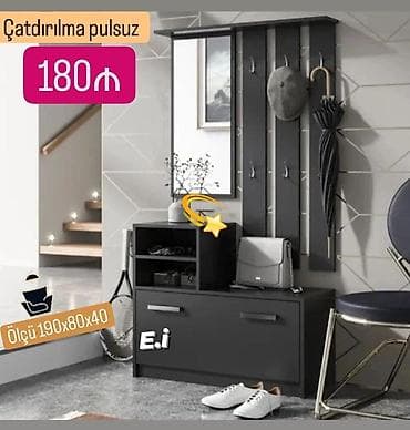 Dəhliz üçün funksional asılqan və ayaqqabılıq dəsti - Rəng: tünd