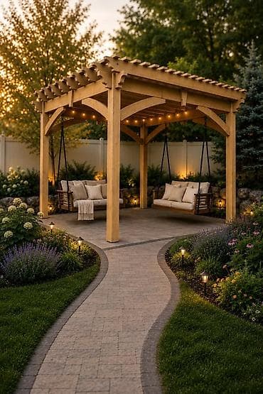 fener: Açıq hava məkanı üçün taxta pergola - Material: qalın kəsimli, massiv — 2