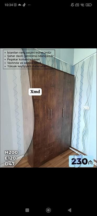 şkaflar ucuz: Üç qapılı geyim dolabı – 230 AZN - Ölçülər: H200 x E120 x D47 sm - — 1