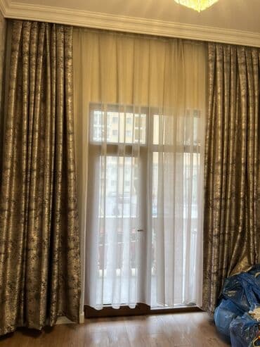 pərd: İkiqat pərdə dəsti - Model: Qalın dekorativ pərdə + nazik tül — 2