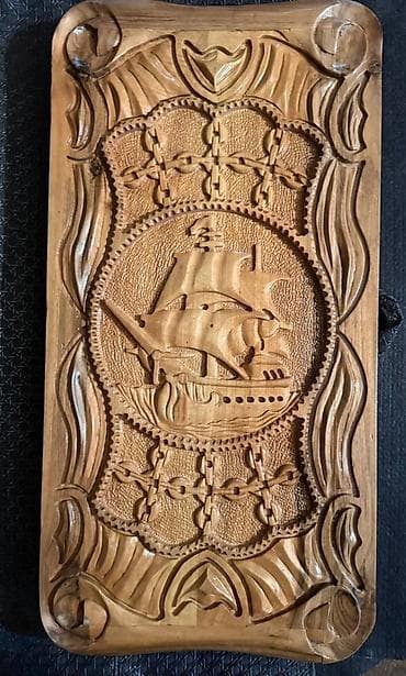 Taxta zərfli nərd taxtası – əl oyma - Material: bərk təbii ağac (tam — 3