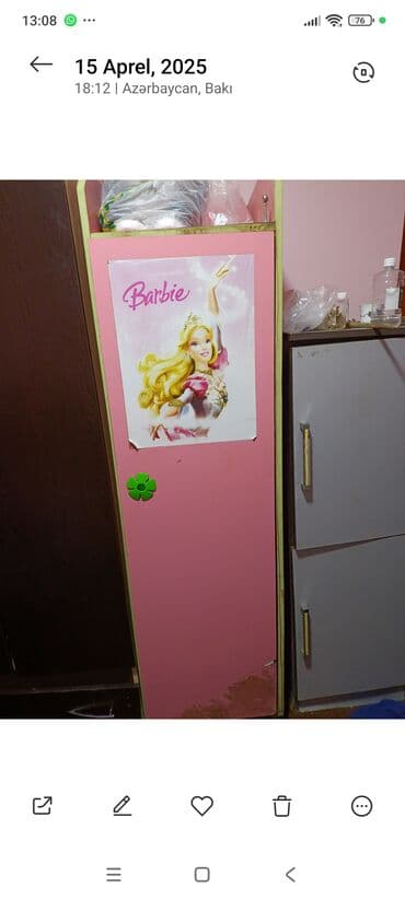 барби шкаф для одежды: Qız üçün, 1 qapı, Açılan, Düz dolab — 1