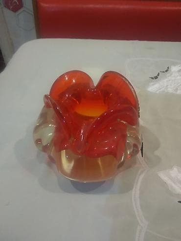 dekor qab: Qırmızı dekorativ şüşə qab - Material: qalın, keyfiyyətli şüşə - — 2