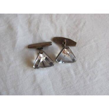 Запонки серебро 875. Треугольные, винтаж Горный хрусталь Русские