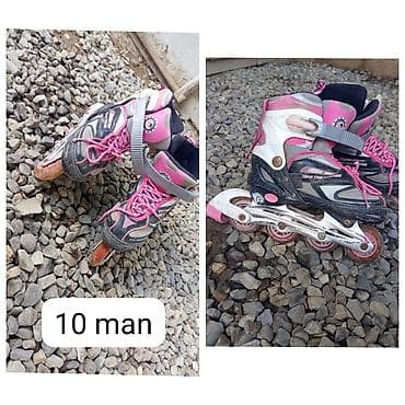 Uşaq üçün təkərli konkis (inline skates) - Rəng: çəhrayı-boz, ağ