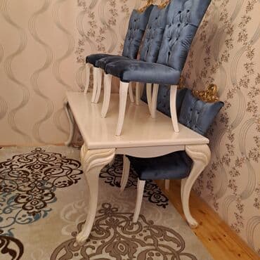 mətbəx ucun stol stullar: Qonaq otağı üçün, İşlənmiş, Açılmayan, Dördbucaq masa, 6 stul — 2