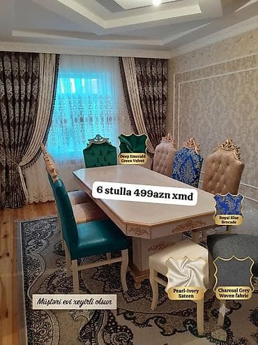 asma tavan hamam: Yemək otağı üçün klassik üslublu masa və 6 ədəd stul dəsti — 1