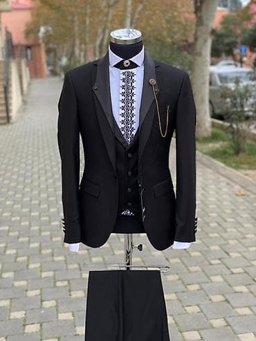qaqa geyimi: Klassik qara kişi kostyum dəsti - 2 parçalı kostyum: qara pencək və — 1