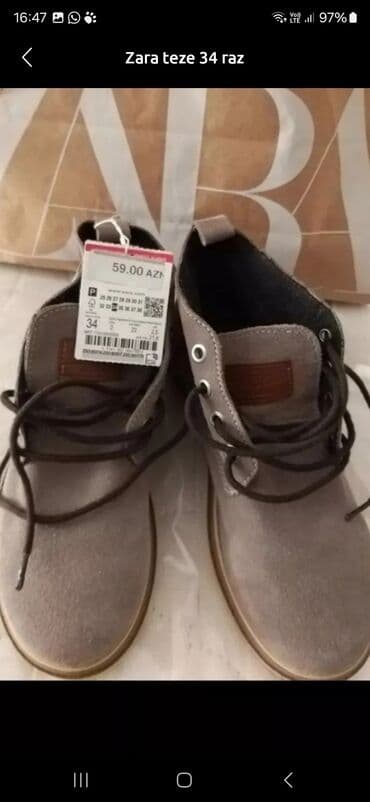 Zara ayaqqabı – 34 razmer - Model: uşaq/yeniyetmə üçün bağcıqlı