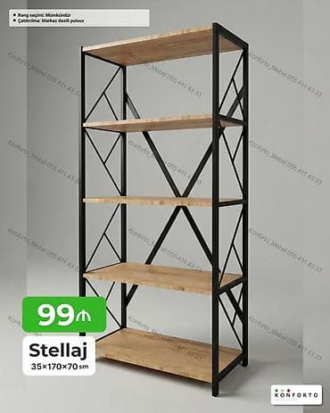 taxta ref: Məhsul: Stellaj rəf sistemi Ölçülər: 35 × 170 × 70 sm Material — 1