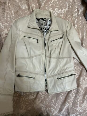 deri pencekler: Qadın dəri gödəkçə - Rəng: açıq krem/bej - Material: təbii dərini — 1