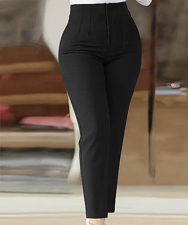 Qadınlar üçün klassik qara şalvar - Model: dar kəsimli, yüksək belli