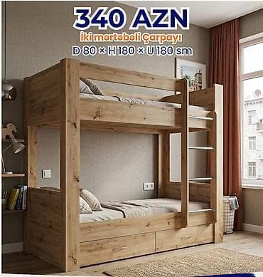 taxta divan: İki mərtəbəli çarpayı – 340 AZN Ölçülər: D 80 × H 180 × U 180 sm - — 1
