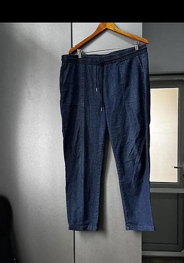 kişi geyim: Denim parça rahat şalvar - Rəng: tünd göy denim - Model: elastik bel — 1