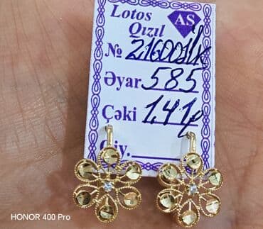 Sırğa, Sarı qızıl, 585 Əyar, 141 g