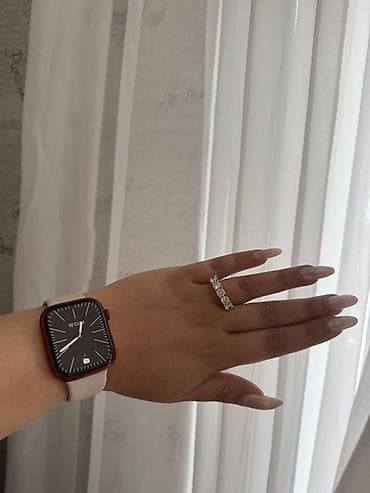 smat: Apple Watch (alüminium qırmızı çərçivə) – krem rəngli silikon kəmərli — 1