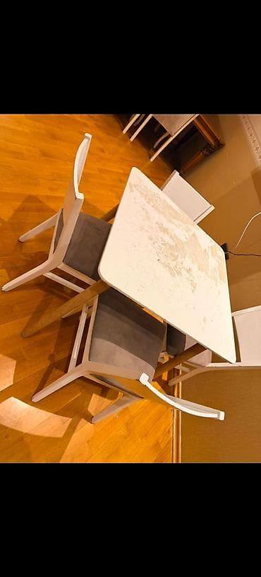 stol ustul: Qonaq otağı üçün, İşlənmiş, Kvadrat masa, 4 stul — 1