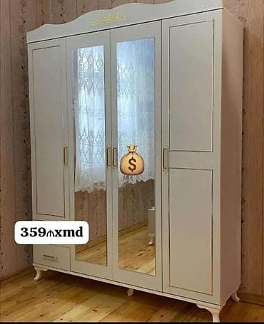 divar asilqanlari: Yeni, 4 qapılı, Güzgülü, Ağ, Digər material, Açılan, Düz dolab — 1