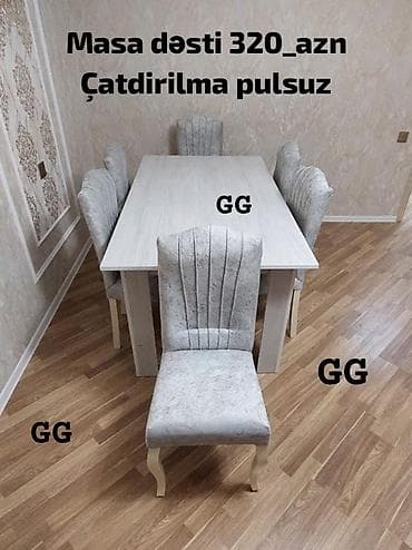 kuhna: Masa dəsti – 6 stul + düzbucaqlı masa Qiymət: 320 AZN Çatdırılma — 1