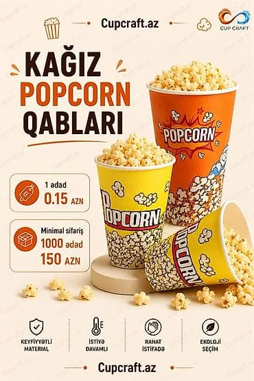 Qablaşdırma həlləri 1) Kağız Popcorn Qabları - 1 ədəd: 0.15 AZN - — 1