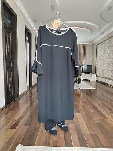 Qadın geyimi – qara rəngli midi uzunluqda paltar - Model: sadə düz — 2