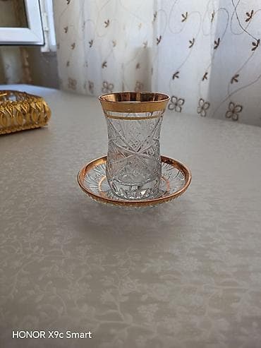 çay servis: Çay dəsti, rəng - Qızılı, Şüşə — 1