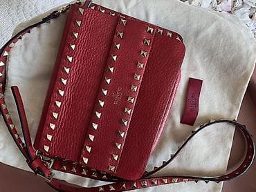 dəri çantalar: Valentino Garavani original - Rəng: Qırmızı (grained/pəbble — 3