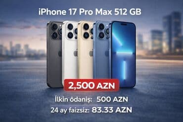 IPhone 17 Pro Max, 512 GB, Zəmanət, Kredit, Sənədlərlə