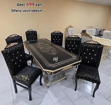 perla stul: Zərif klassik üslubda 1 masa + 6 stuldan ibarət yemək otağı dəsti. - — 1