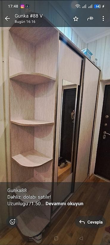 komod satilir: Gunka88 Dəhliz dolabı satılır! Uzunlugu /1.50 Dərinlik / 0.35 — 1