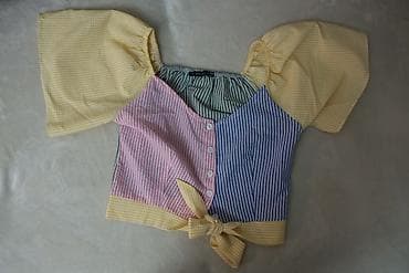 bagi şalvar: Rəngli zolaqlı qadın bluzu - Dizayn: Ön hissəsi blok rənglərlə – — 1