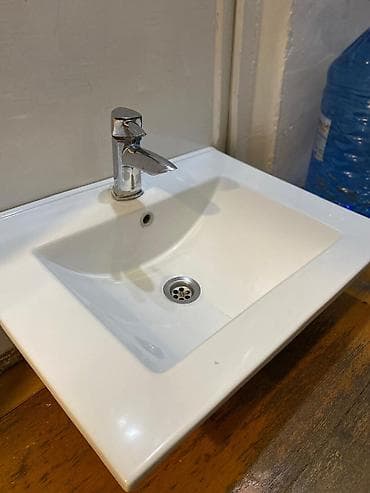 kreditle drel: Ağ rəngli seramik hamam/lavabo dəsti - Tezgahüstü düzbucaqlı lavabo — 3