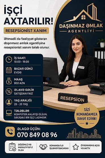 bakı masaj xidməti: Hostes, qeydiyyatçı tələb olunur — 1