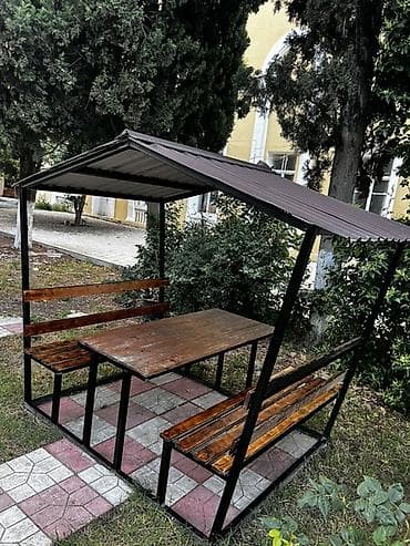 Мебель: Прямоугольный стол, Нераскладной, Со скамейками, Дерево — 7