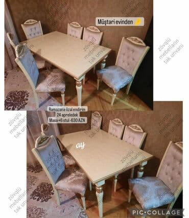 əncir cemi: Mətbəx üçün, Yeni, Açılan, Dördbucaq masa, 6 stul — 1