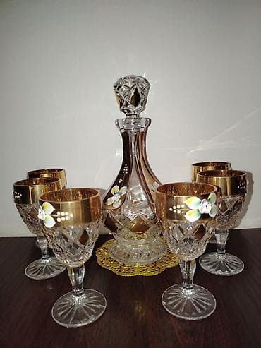 bal: Kişmiş-şərab dəsti – kristal qrafin və 6 balaca bokal - Material — 2