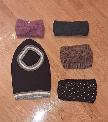 Qış üçün aksesuar dəsti – başlıq və 5 ədəd trikotaj saç/ qulaq bantı