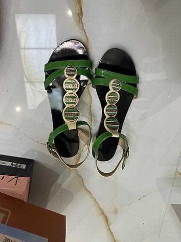 босоножки на тракторной подошве: Размер: 38, цвет - Зеленый, Б/у — 2