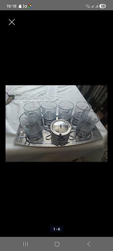 icki: Çay dəsti, rəng - Gümüşü, Şüşə — 6