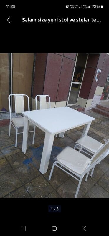 stol desdi: Mətbəx üçün, İşlənmiş, Açılmayan, Kvadrat masa, 4 stul — 3