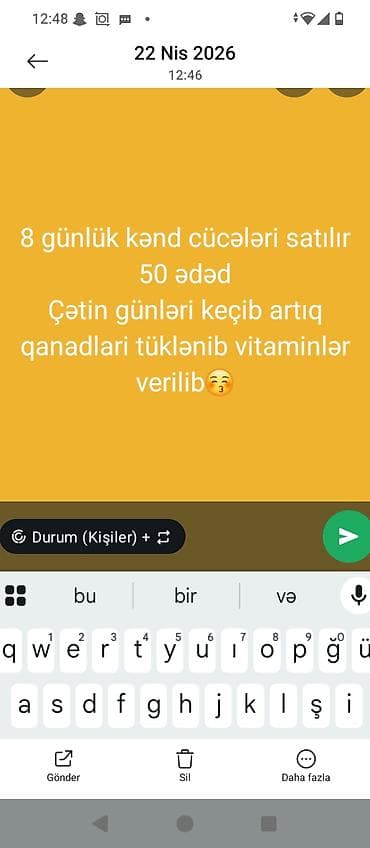 ov quşları: Məhsul: kənd cücələri - Yaş: 8 günlük - Say: 50 ədəd - Qeyd: Çətin — 1