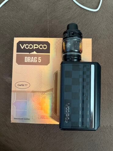 elektron sigaretler: VOOPOO Drag 5 elektron siqareti. Qara rəngdə, damalı dizaynlı korpusu — 1