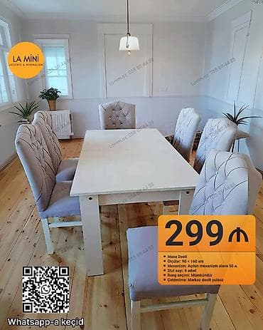 masa destleri: Açılan, Dördbucaq masa, 6 stul — 1