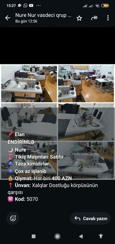 ət çəkən maşın qiyməti: 📌 *Elan* *ENDİRİMLƏ* 🌙 *Nure* 🧵 *Tikiş Maşınları Satılır* 🔹 *Təzə — 1