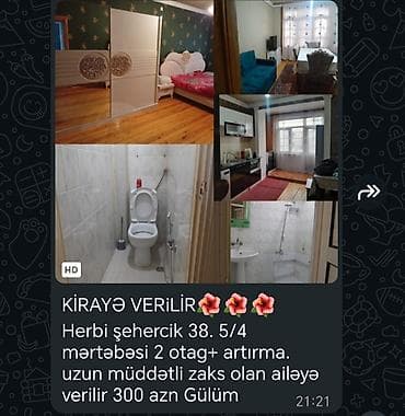 sumqayitda kiraye menziller: Kirayə verilir: Hərbi şəhərcik 38, 5/4 mərtəbə. 2 otaq + artırma — 1