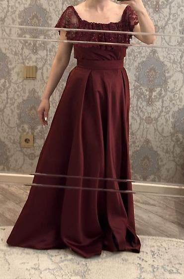 mavi don: Şərab rəngində uzun axşam/libas - Model: Uzun, A-kəsim ətəkli, yuxarı — 2